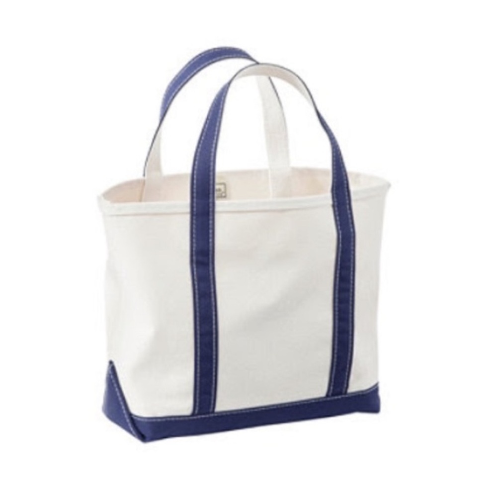 L.L. Bean Boat and Tote Open-Top Tote Medium with Long Handles Blue White